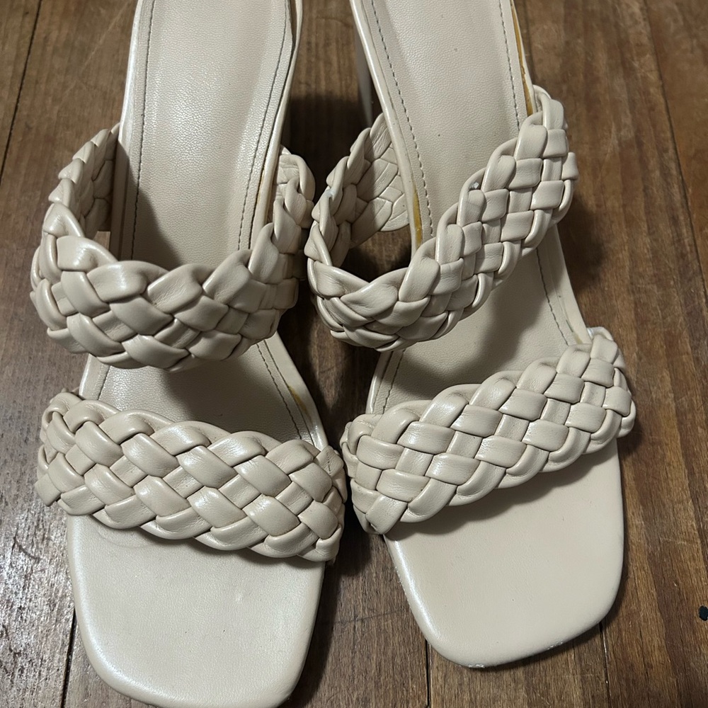 Amazon Cream Heels with Braided Design